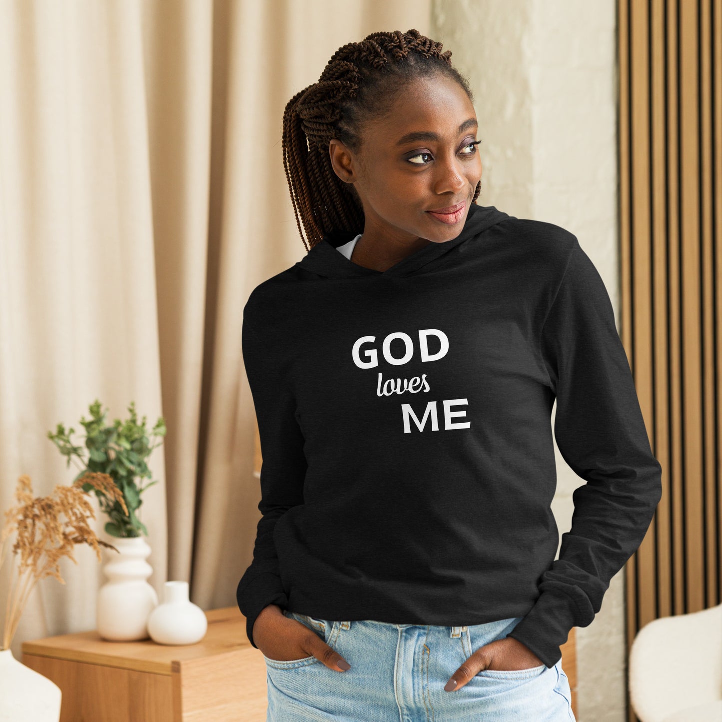 GOD LOVES ME hooded long-sleeve tee