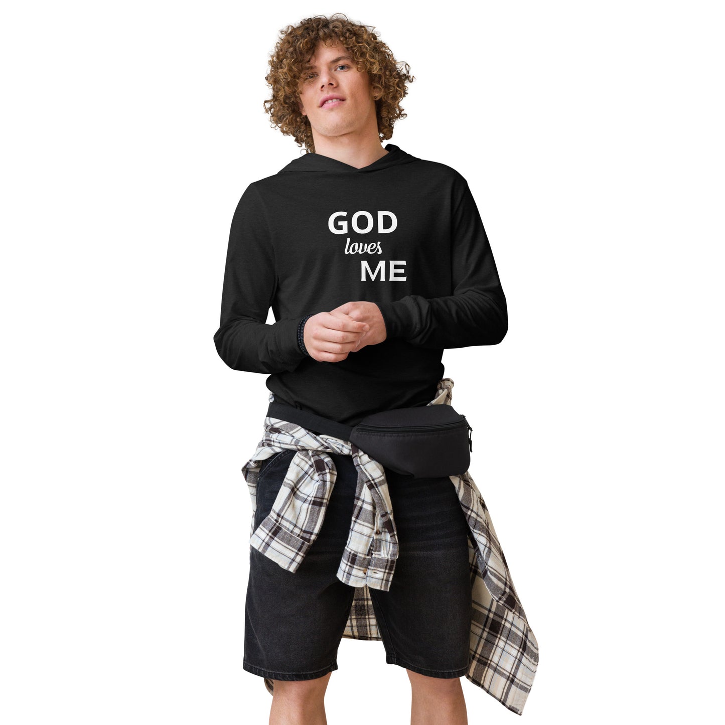 GOD LOVES ME hooded long-sleeve tee